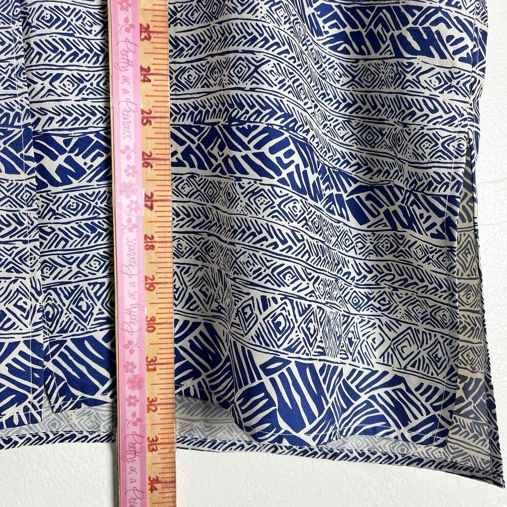 Bogari Woman 100% Silk Sleeveless Tunic Top Blue White Tribal Print Size 24W - Picture 9 of 13